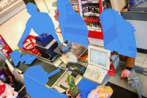 Sicherheitskamerabild mit People-Masking-Technologie