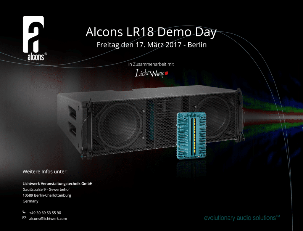 Am 17. März veranstaltet Alcons Audio den Alcons LR18 Demo Day im Berliner E-Werk.