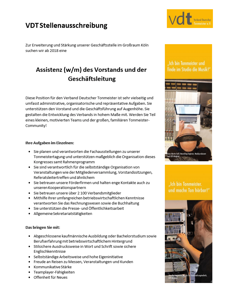 VDT Stellenausschreibung