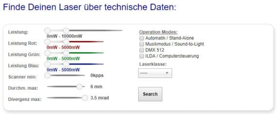 Finde deinen Laser nach technischen Daten