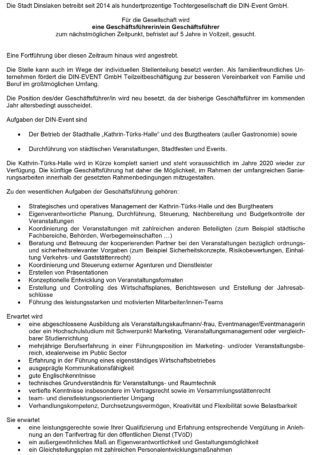 Stellenausschreibung: Geschäftsführung Event GmbH