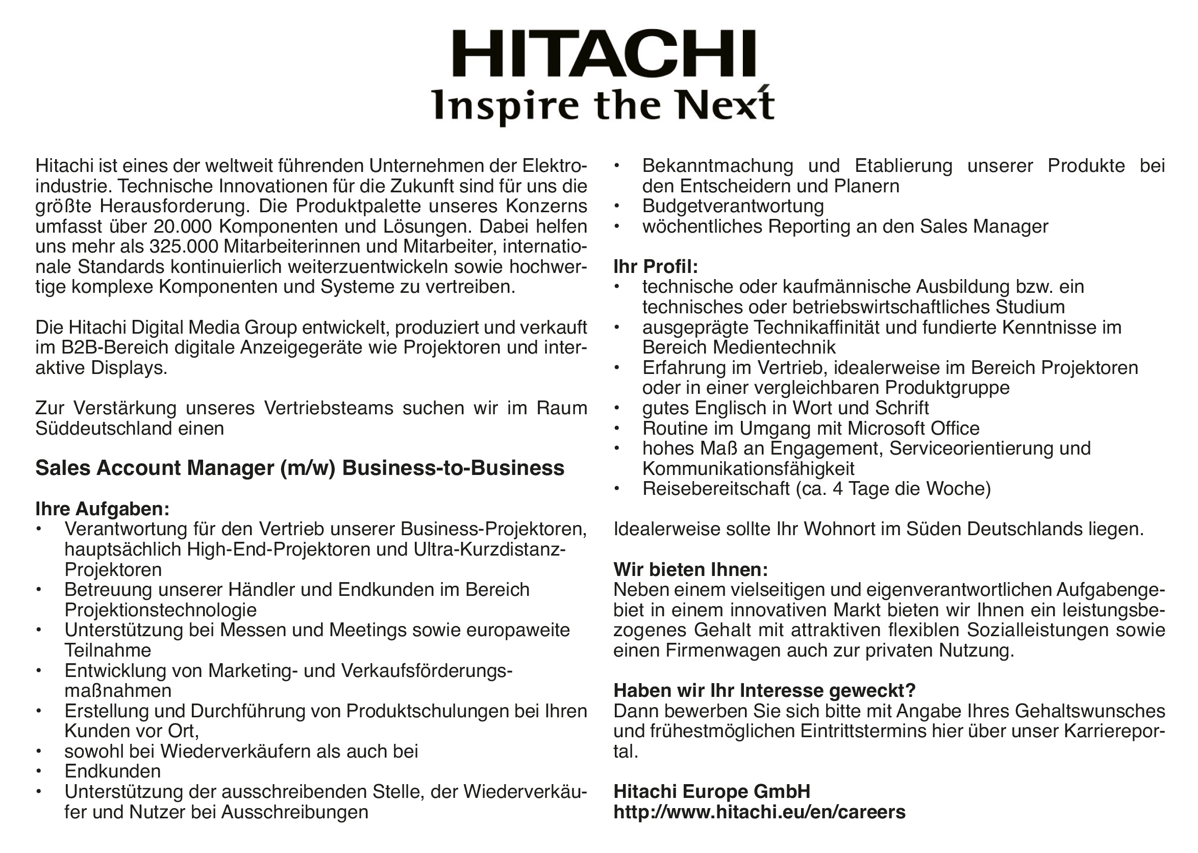 Stellenanzeige Hitachi