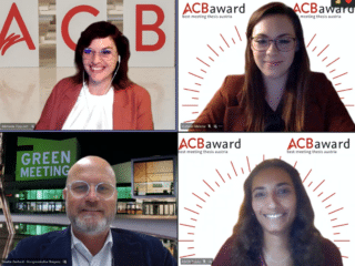 ACB Präsident Gerhard Stübe und ACB Geschäftsführerin Michaela Schedlbauer-Zippusch gratulieren den Gewinnerinnen bei der Veranstaltung.