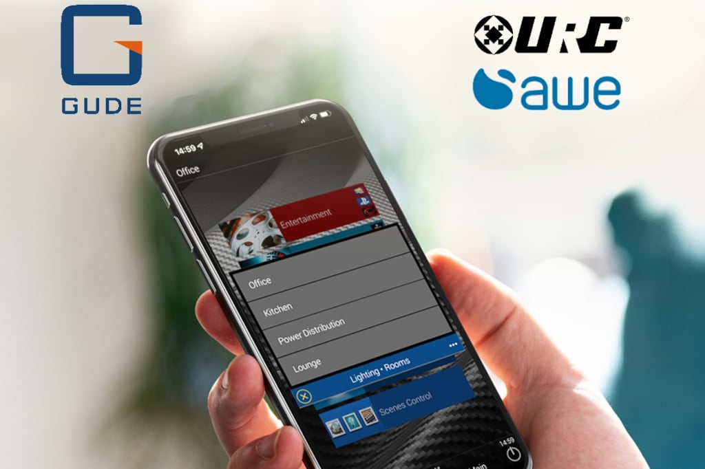Gude/URC-Steuerungsapp auf Handybildschirm