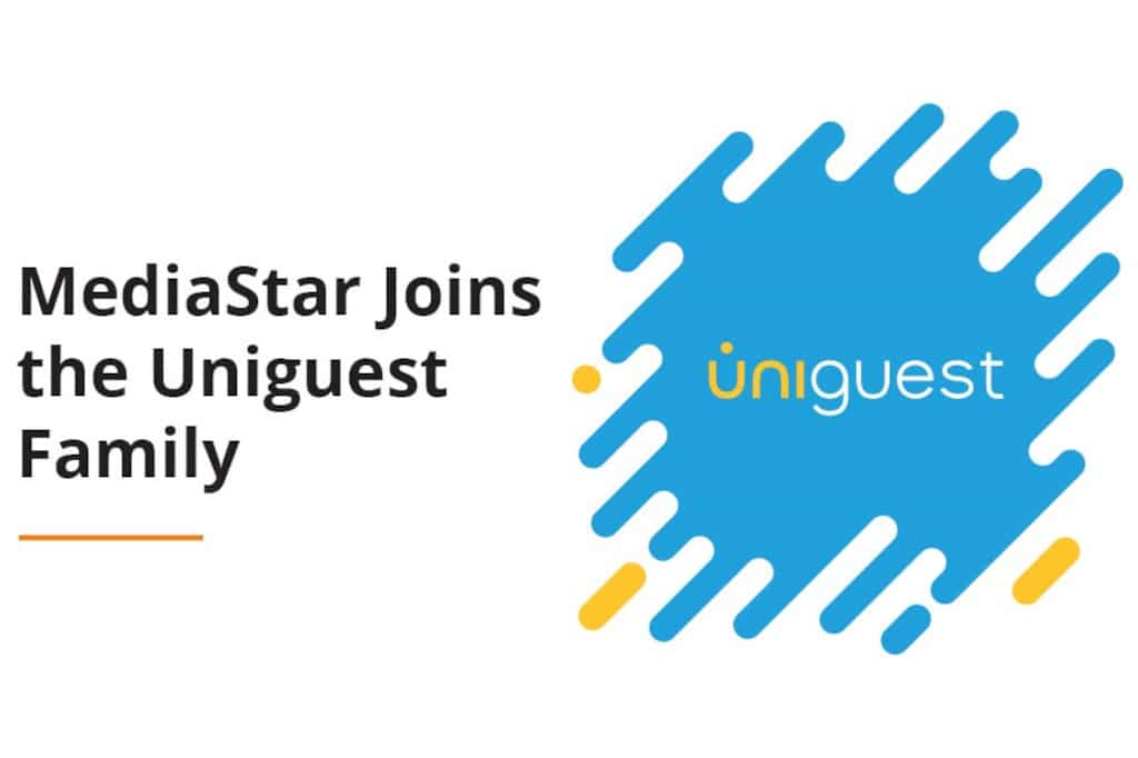 Banner der MediaStar-Uniguest-Partnerschaft mit "MediaStar Joins the Uniguest Family"-Aufschrift