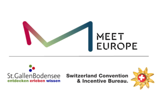 Logos von Meet Europe, Switzerland Convention & Incentive Bureau (SCIB) und St. Gallen Convention Bureau
