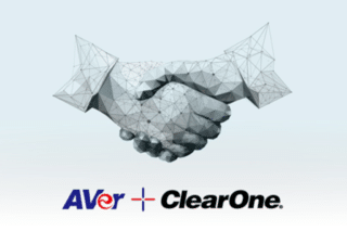 ClearOne-AVer-Partnerschaftsbanner mit Händedruck