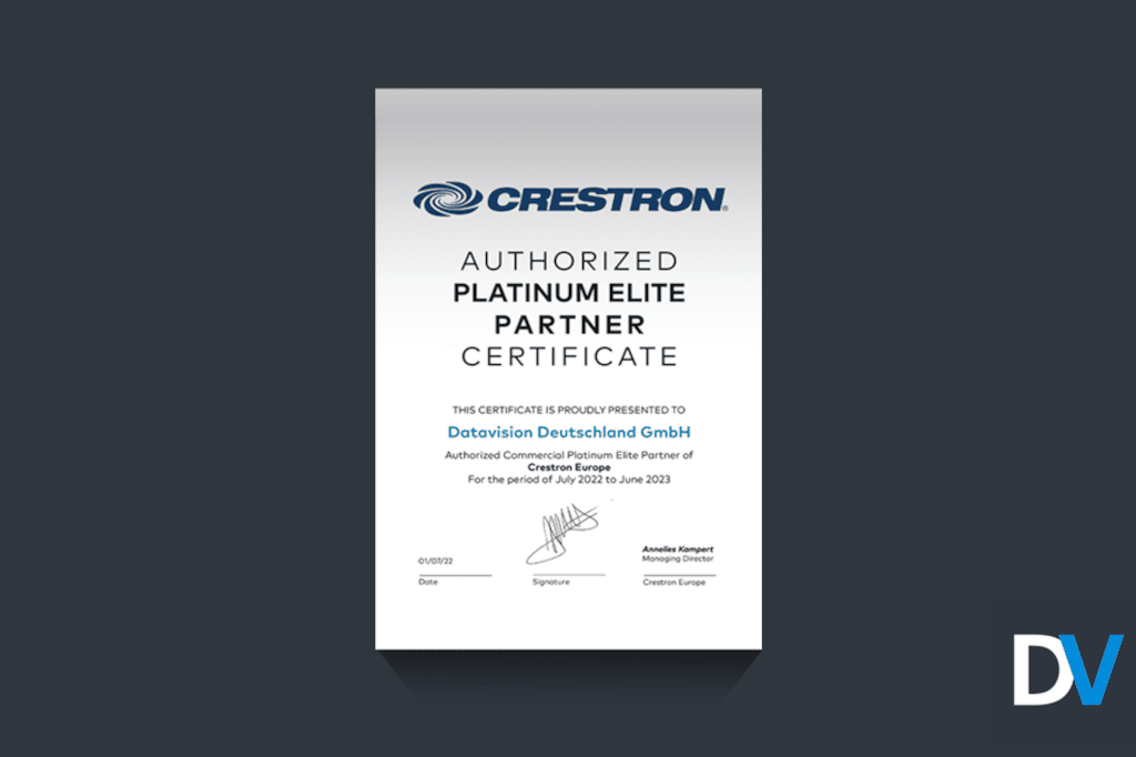 Crestron-Platinum-Elite Partner-Zertifikat für DataVision