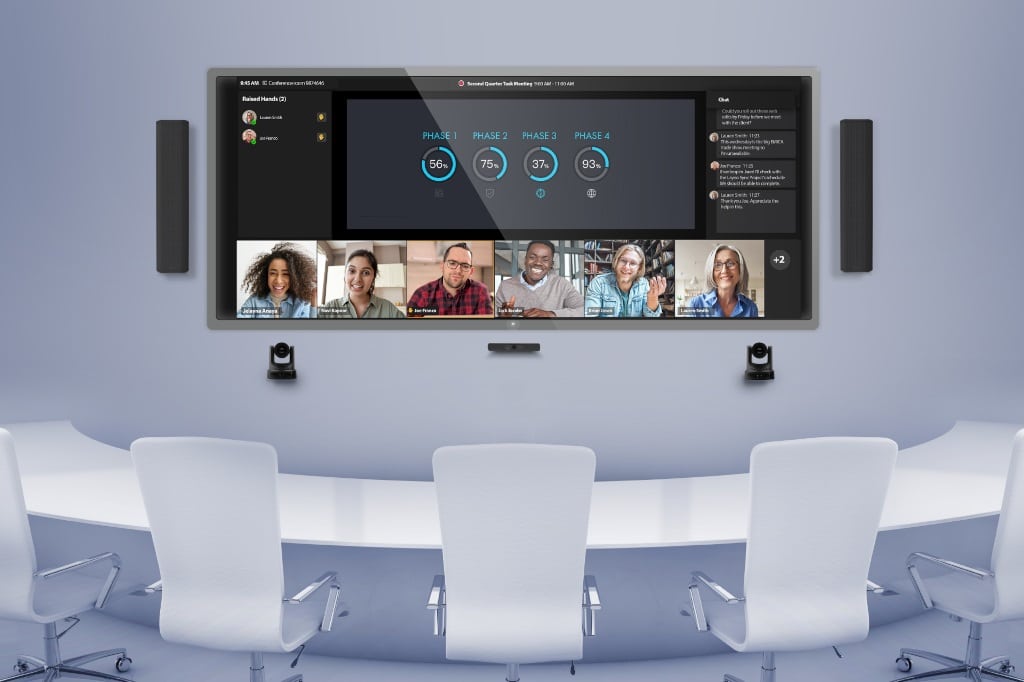 Anwendung Q-SYS mit Spatial Audio für
Microsoft Teams Räume während Online-Meeting