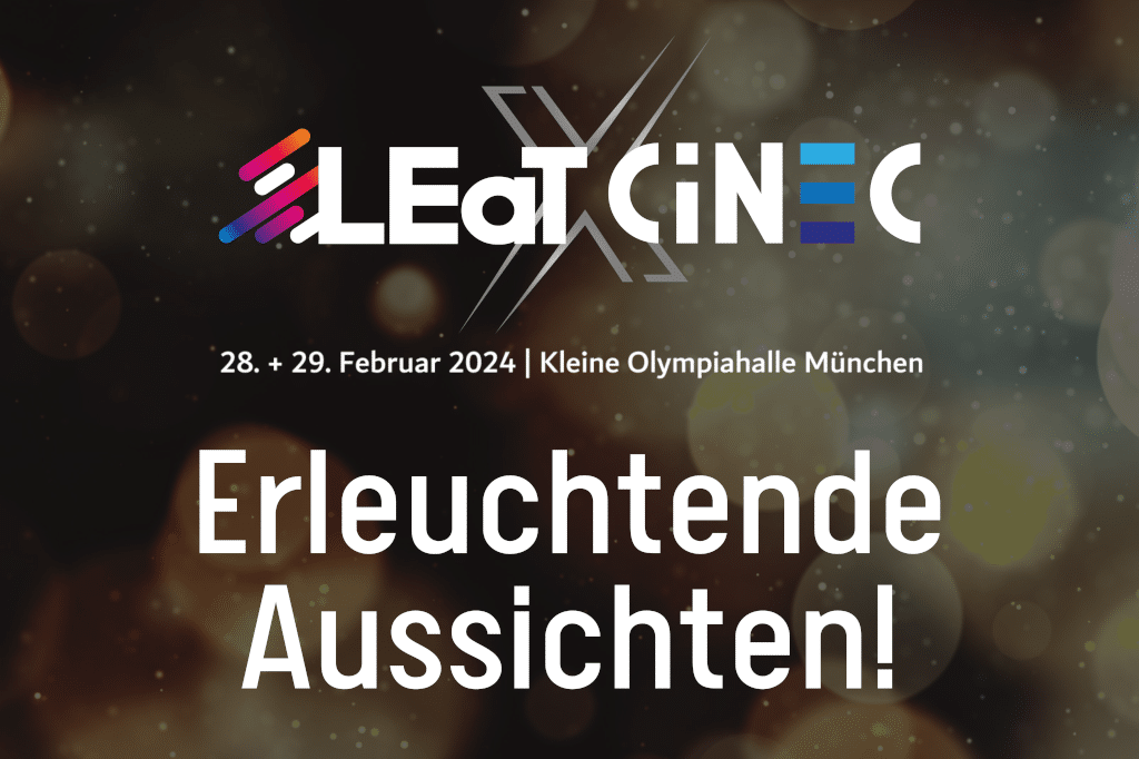 Erleuchtende Aussichten-Schriftzug; LEaT X CiNEC