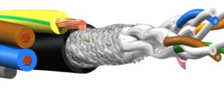 Blick in ein Hybrid-Kabel für Daten und Strom