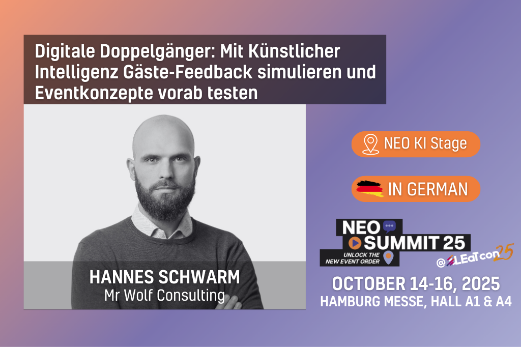 Hannes Schwarm spricht am 14. Oktober über digitale Doppelgänger auf dem NEO Summit 25