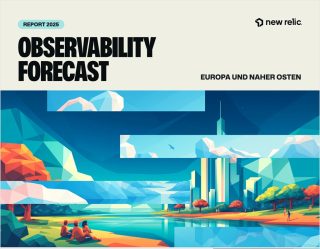 Cover des Reports mit vielen Balutönen und futuristischer Landschaft mit Industriegebäude