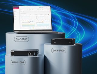 Drei Netzwerk-Controller der Nuclias-Serie auf Podesten