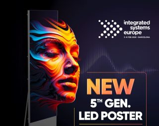 ISE-2026 Plakat von Hikvsion mit beleuchtetem Frauenkopf vor schwarzem Hintergrund