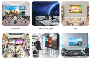 Website von LG zu Digital Signage mit mehreren Kacheln, in denen Digital-Signage-Szenen zu sehen sind