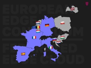 Landkarte von Europa mit den Flaggen der am European Edge Continuum beteiligten Länder