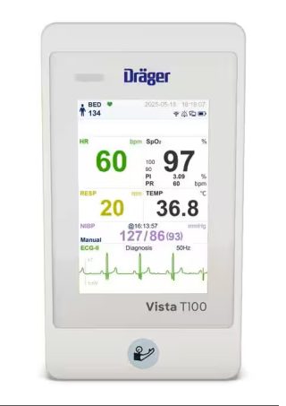 Blick den Vista T100 Telemetrie-Monitor mit der Anzeige von Vitalwerten