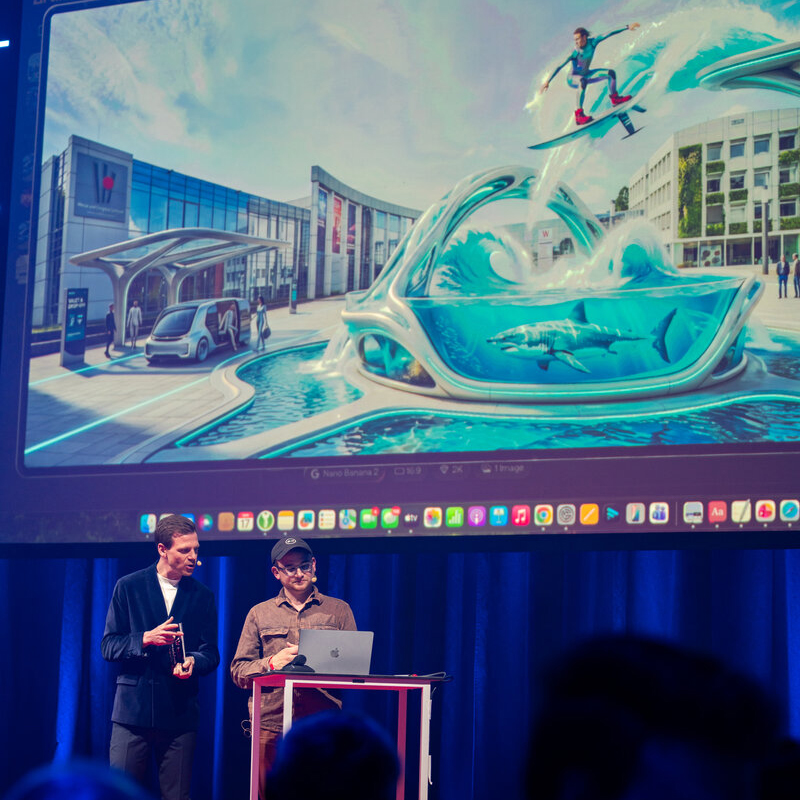 „a future to create“ mit Liveprompting: Moderator Aljoscha Höhn und Dr. Bernard Sonnenschein