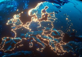 Europa-Karte mit leuchtenden Ländergrenzen