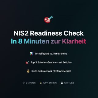 Eingangsseite des Checks mit Schrift auf schwarzem Hintergrund