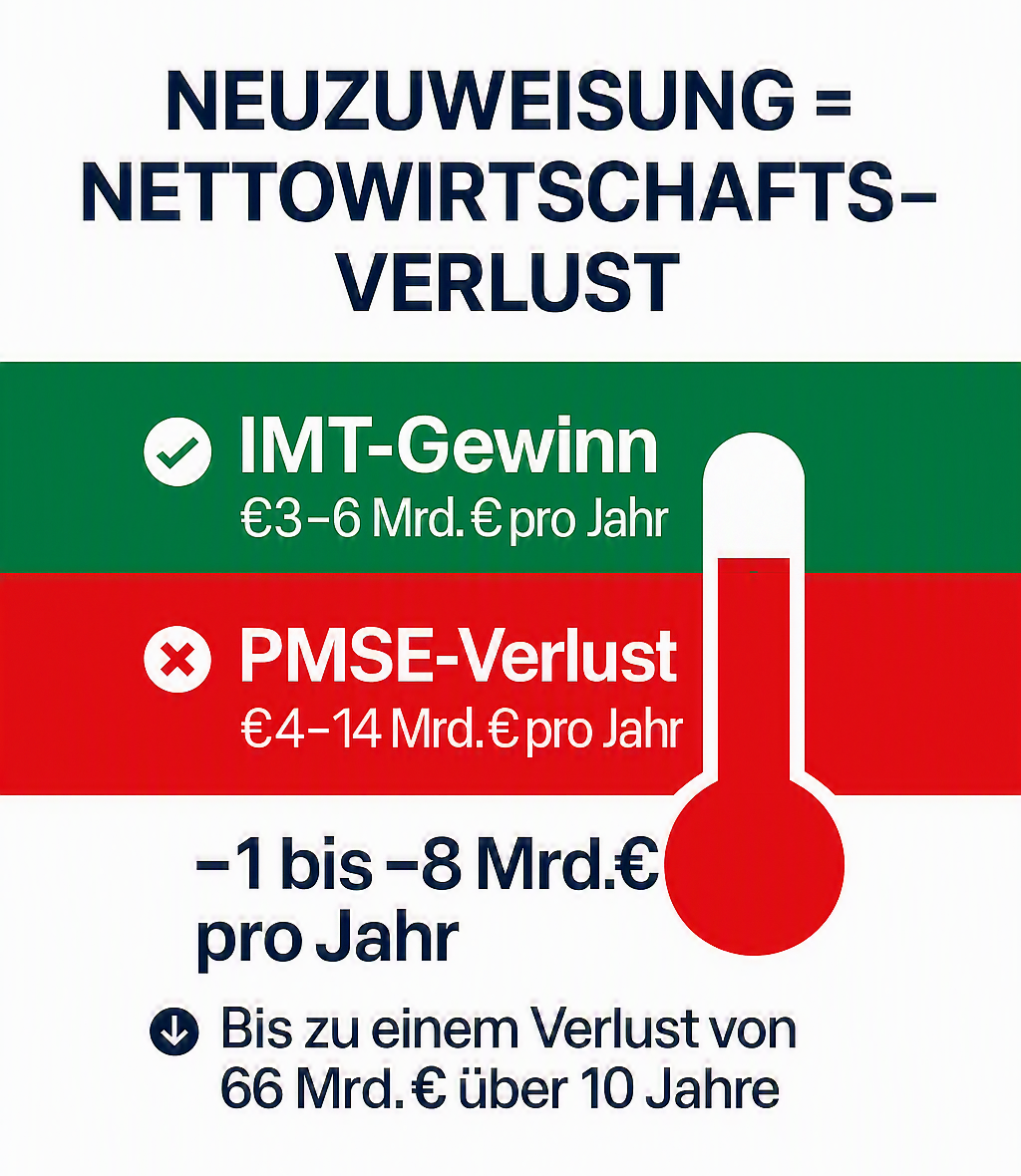 Grafik stellt die Gewinne für den IMT-Sektor den Verlusten im PMSE gegenüber