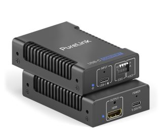 Schwarze USB-C-Konverter von schräg oben vorne mit Schnittstellen