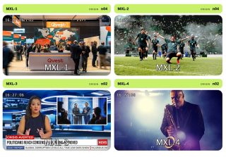 Screenshot einer Multiviewer-Oberfläche mit vier Videokacheln und einem Statuspanel zu Datendurchsatz und Gateways