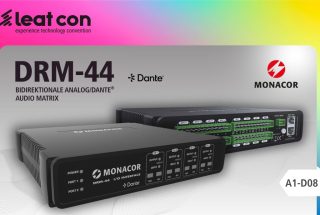 Bidirektionale Analog/Dante-Audio-Matrix DRM-44 von Monacor für professionelle Audioinstallationen